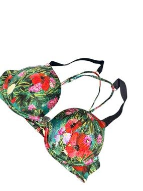 Victoria Secret 34B Bombshell Push Up Bikini Top Adds 2 Cups Shine Strap Palm